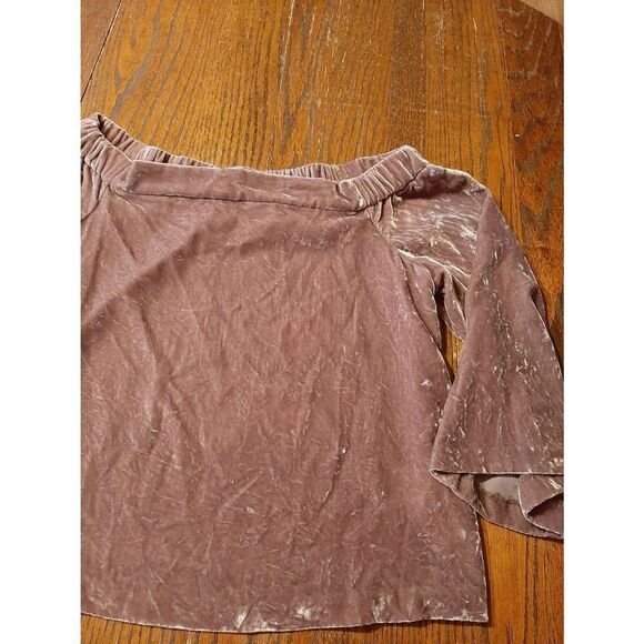 Medium Calvin Klein Off Shoulder Brownish Mauve 3/4 Sleeve Velour Shirt Top - Picture 2 of 3